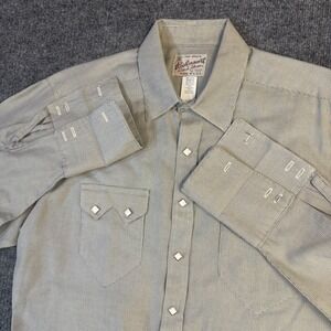 VTG 90s Rockmount Ranch Wear Shirt Mens Medium Gray Western Pearl Snap USA Made